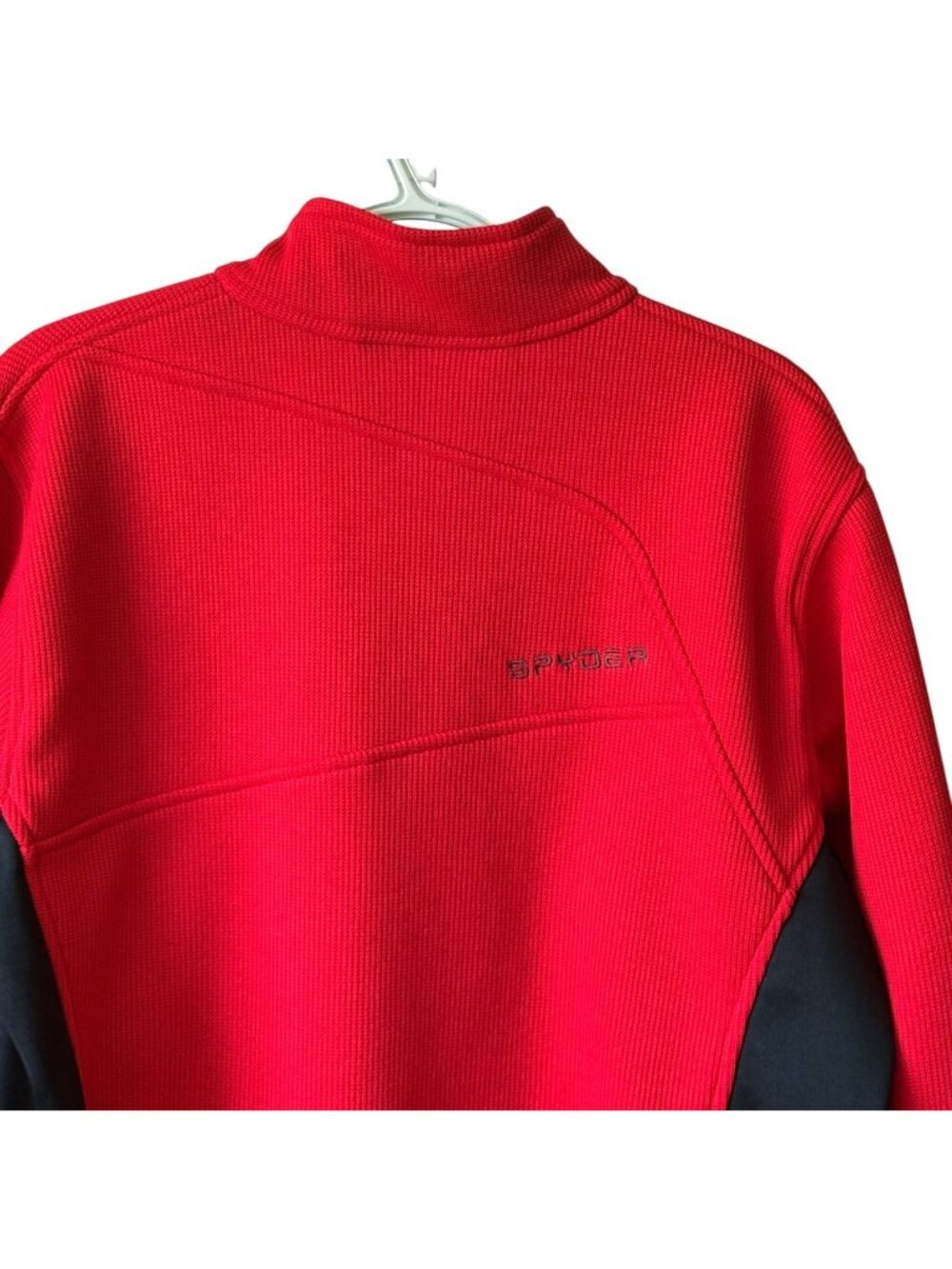 Spyder Men's Large Red & Black Pullover Bandit Half Zip Sweater Waffle Logo - Picture 15 of 16